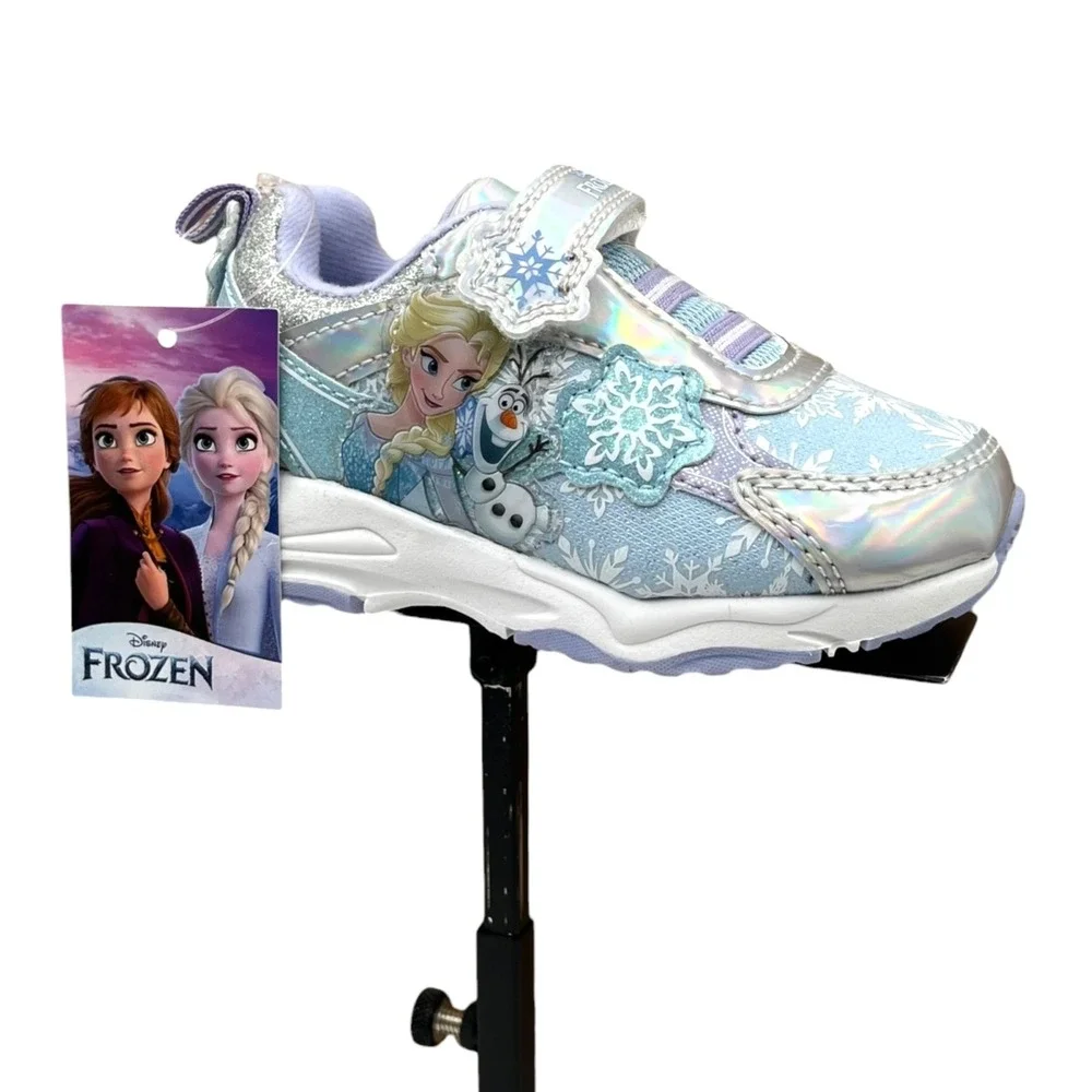 Disney Frozen Toddler Girls Slip-on Sneakers Size 7 Silver Light Blue Lavender